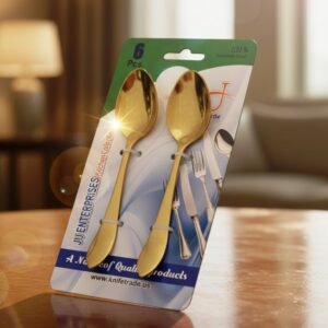 Gold Plated 6-Pieces Stainless Steel High Mirror Polished Tea Spoon Set | Durable14-Gauge & Elegant Cutlery | Wazirabad Handicrafts