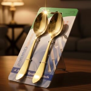 Gold Plated 6-Pieces Stainless Steel High Polished Dinner Table Spoon Set | Durable 14-Gauge & Elegant Cutlery | Wazirabad Handicrafts