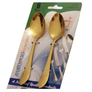 Gold Plated 6-Pieces Stainless Steel High Mirror Polished Tea Spoon Set | Durable14-Gauge & Elegant Cutlery | Wazirabad Handicrafts